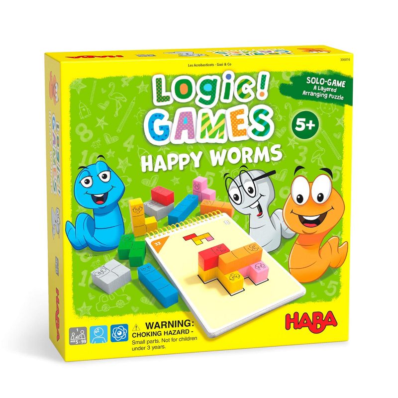 HABA Logic! Games:Happy Worms - Solo Brain Teaser Puzzling Game, 1 of 8