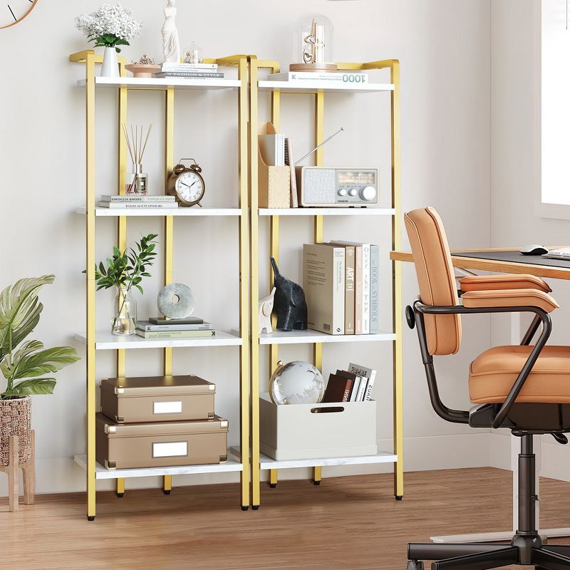 4 Tier Bookshelf, Gold Narrow Bookshelf, Small Bookshelf with Open Display Shelves, Bookcase for Bedroom Living Room Home Office, 3 of 9