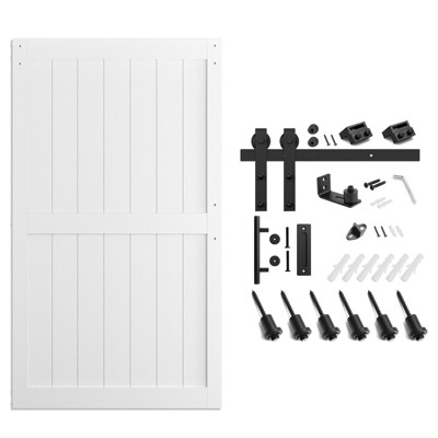 SMARTSTANDARD 84 in. Height White MDF Solid Core Interior Sliding Barn Door with Hardware Kit