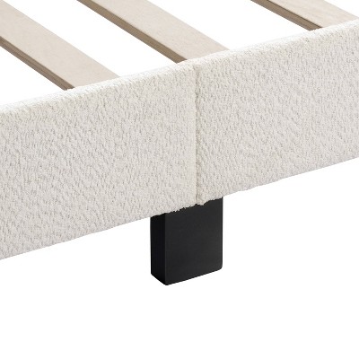 White Boucle Upholstered Queen Bed with Nailhead Trim and Wood Frame