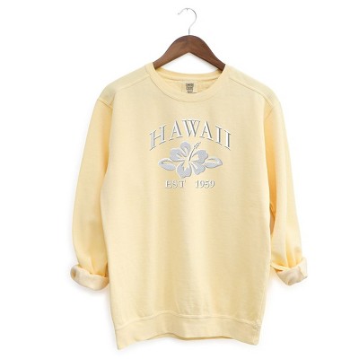 Simply Sage Market Women's  Garment Dyed Graphic Sweatshirt Embroidered Hawaii Flower