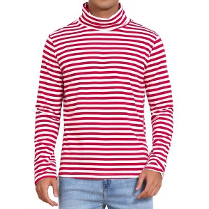 Lars Amadeus Men's Long Sleeves Contrast Color Basic Pullover Striped Turtleneck T-Shirts - 1 of 4
