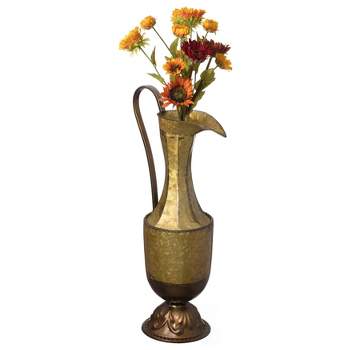 Uniquewise Decorative Antique Style 1 Handle Metal Jug Floor Vase for Entryway, Living Room, or Dining Room Elegant Home Decor Accent
