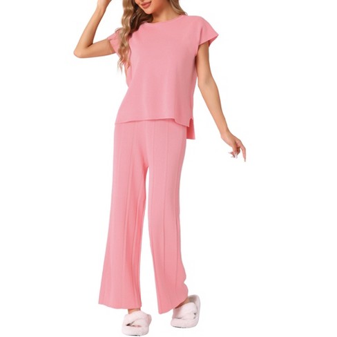 Inspire Chic Women s Knit Matching Sweatsuits Tops And Wide Leg Pants 2 Piece Outfits Sets Pink X small Target