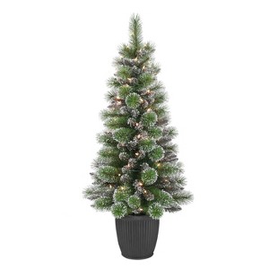 Puleo 4' Pre-lit Potted Pine Artificial Christmas Tree with Clear Lights - 1 of 4