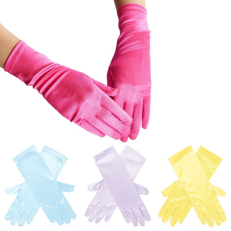 Juvale 4 Pairs of Satin Princess Gloves For Little Girls Dress Up Costumes, Tea Party, Birthday, Wedding, Pageant (4 Colors), 1 of 9