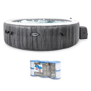 INTEX PureSpa Plus Greywood 6 Person Inflatable 85" Round Hot Tub Bubble Jet Spa and Easy Set Type S1 Replacement Filter Pump Cartridges (6 Pack) - 1 of 4