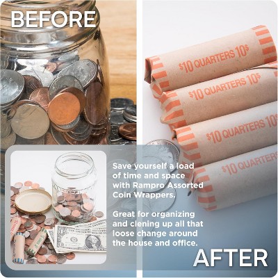 Coin Wrappers 128 PCS Assorted Preformed Coin Rolls Wrappers for Quarters, Pennies, Nickels & Dimes, Coin Wrappers for All Coins for Bank & Office