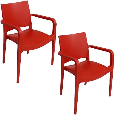 Sunnydaze Plastic All-Weather Commercial-Grade Landon Indoor/Outdoor Patio Dining Arm Chair, Red, 2pk