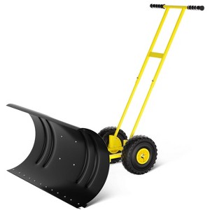 29" Steel Snow Pusher with Wheels, 5-Position Adjustable Blade & Height Handle, Back-Saving Driveway Snow Removal Tool - 1 of 4