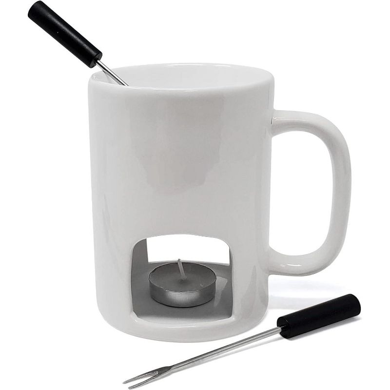 KOVOT Personal Fondue Mugs Set of 2 | Ceramic Mugs for Chocolate or Cheese | Includes Forks and Tealights, 4 of 6