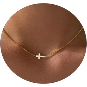 Gold Sideways Cross Necklace for Women, 14K Gold Plated Simple Everyday Choker - 1 of 4