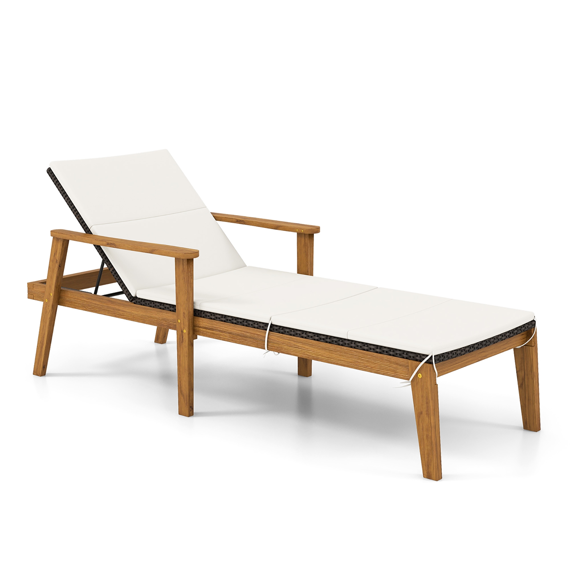 Costway Outdoor Chaise Lounge Chair w/ Armrests & 4-Level Backrest Adjustment