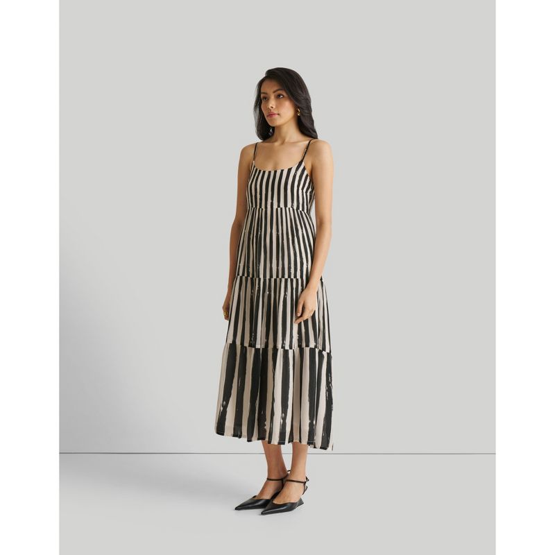 Reistor Women's Striped Down Strappy Tiered Maxi Dress, 4 of 12