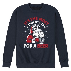 Men's - Instant Message - Most Wonderful Time For Beer Santa Christmas Graphic Fleece Sweatshirt - 1 of 4