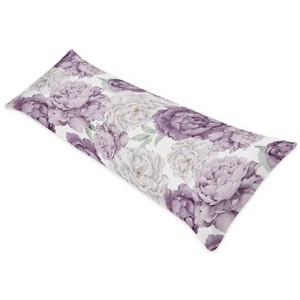 Sweet Jojo Designs Girl Body Pillow Cover Case (Pillow Not Included) 54in.x20in. Peony Floral Garden Lavender Purple and Ivory - 1 of 4