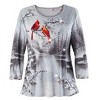 Collections Etc Sequin Detailed Snowy Lake and Cardinals 3/4 Length Sleeve Top - 2 of 4