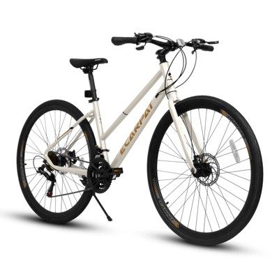 VisioGear Road Bikes, Hybrid Bike for Adult, 21-Speed Road Bicycles Carbon Steel Frame, Dual-Disc Brakes, Cream, 68.1*27*39.7