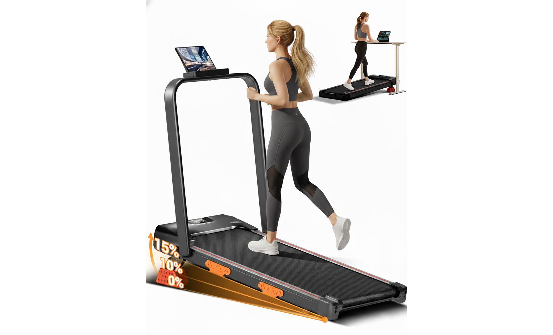 4-in-1 Walking Pad with 15% Incline, Portable Under Desk Treadmill, Foldable Treadmills for Home and Office,220 Lbs Capacity