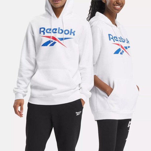 Reebok Identity Fleece Stacked Logo Pullover Hoodie Mens Xl White