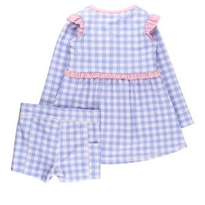 RuffleButts Toddler Girls UPF50+ Active Long Sleeve Zip Flutter Dress & Bike Short Set - Periwinkle Blue Gingham, 2T - 1 of 2