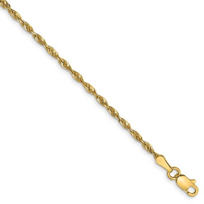 Black Bow Jewelry 2mm, 14k Yellow Gold Light Diamond Cut Rope Chain Anklet or Bracelet
