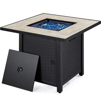 Yaheetech Gas Fire Pit Table Square with Ceramic Tabletop Outdoor