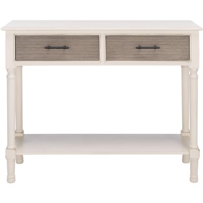 Distressed White and Greige 2-Drawer Console Table with Storage