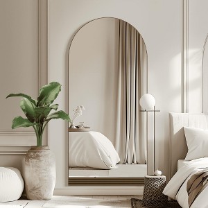 MAYEERTY Full-Length Mirror Wooden Bottom Striped Right Angle Arch Black 71x31x1in No Stand - 1 of 4
