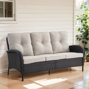 POCASSY 72" Wide Outdoor Sofa Furniture Outdoor Wicker Sofa Weather Resistant Rattan with Deep Seat for Patio Backyard Porch - 1 of 4