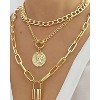 3-Piece Chunky Gold Layered Chain Set - Punk Style Paperclip & Coin Lock Necklace Collar - 3 of 4