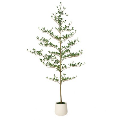 DR.Planzen 84" Artificial Olive Tree - 7FT UV Resistant Fake Plant with Black Fruits in 10.5" White Pot for Indoor/Outdoor Floor & House Decor