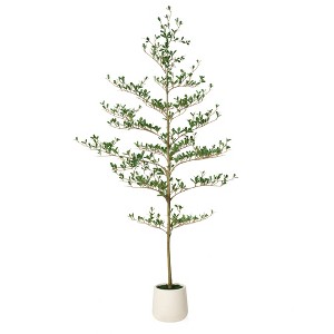 DR.Planzen 84" Artificial Olive Tree - 7FT UV Resistant Fake Plant with Black Fruits in 10.5" White Pot for Indoor/Outdoor Floor & House Decor - 1 of 4