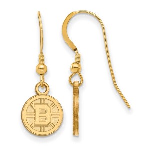 Black Bow Jewelry 14k Yellow Gold Plated Sterling Silver Boston Bruins NHL Dangle Earrings - 1 of 3