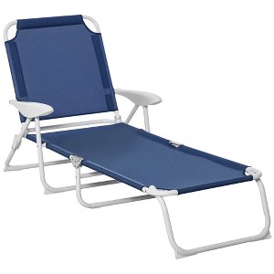 Outsunny Folding Chaise Lounge, Outdoor Sun Tanning Chair, Four-Position Reclining Back, Armrests, Mesh Fabric - 1 of 4