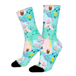 Musical Notes Instruments Women Printed Crew Socks Funny Funky Socks Soft Polyester Novelty Gifts for Artists Men - 1 of 1