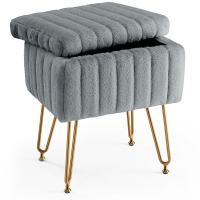 FURNIinspire Ottomans And Benches Vanity Stool Chair Storage Ottoman Faux Fur Soft Padded Makeup Footstools Seat, Grey, 16"*12.2"*19.8"