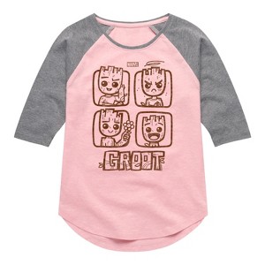 Girls' - Marvel - Guardians of the Galaxy Groot Grid Shirt Tail Raglan Graphic T-shirt - 1 of 4