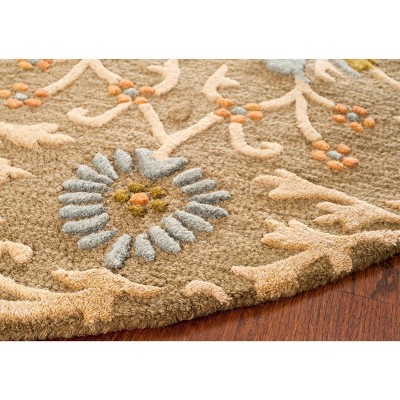 Ivory and Moss Hand-Tufted Wool Round Area Rug