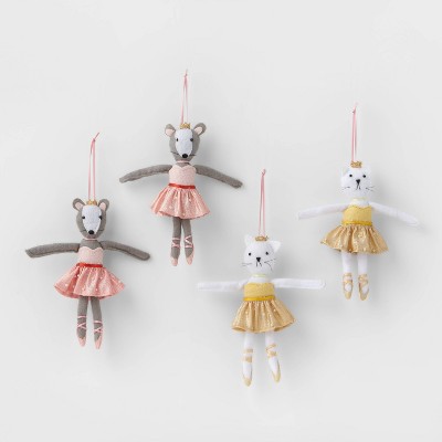 4pk Cat and Mouse Ballerina Christmas Tree Ornaments - Wondershop™