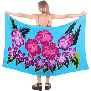 LA LEELA Women's Summer Beach Bikini Wraps Swimwear Cover up Wrap Skirt Bathing suit Swimsuit Sarong Coverups for Women One Size Blue, Floral - 1 of 4