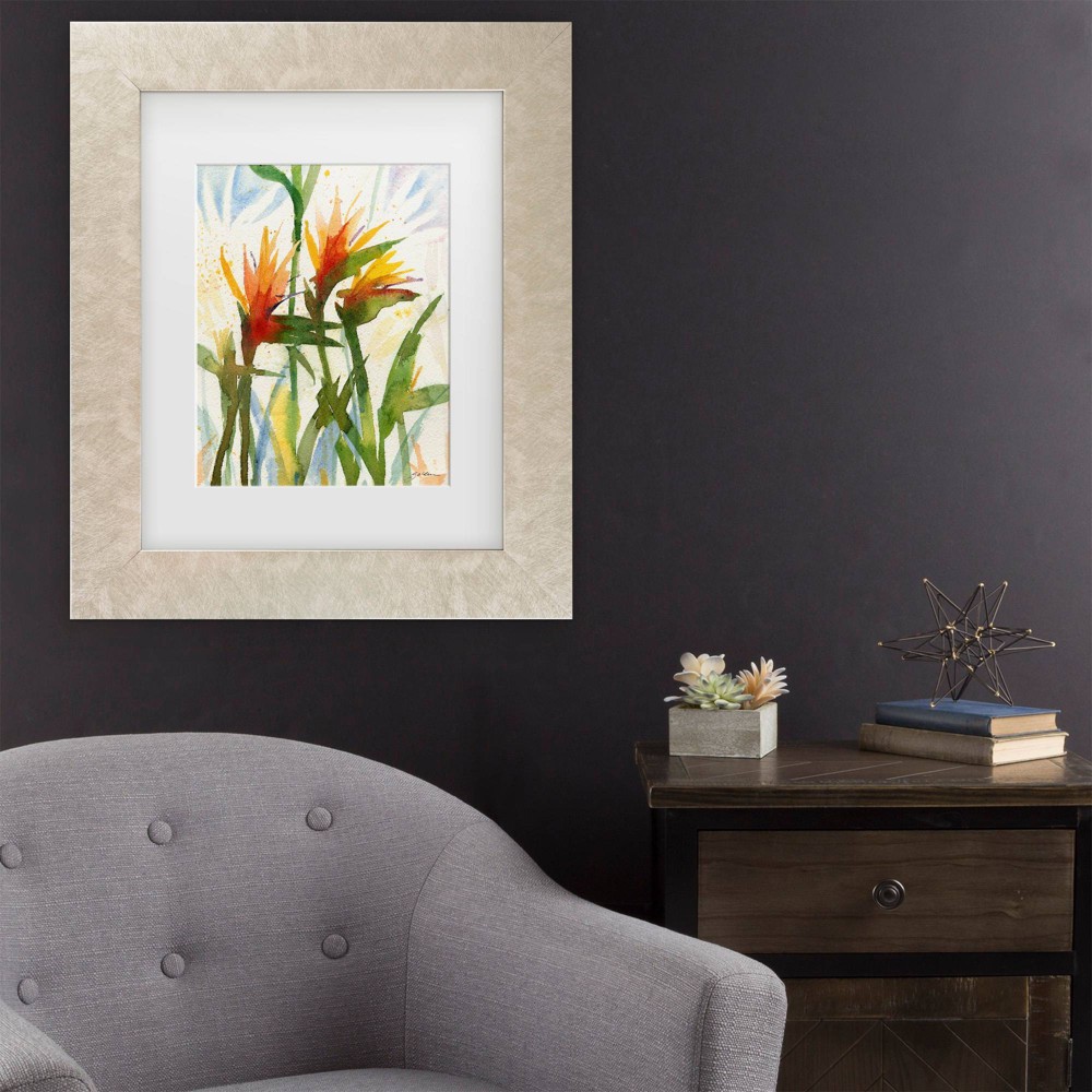 Trademark Fine Art 11"x14" Sheila Golden Birds of Paradise Matted Framed Art Cream