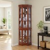 Wooakway 71"H Oak Finish Corner Curio Cabinet with 5 Shelves and Display Lighting - 2 of 4
