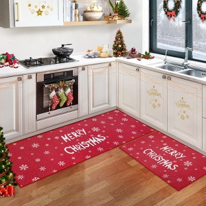 Nasitip Christmas Red Kitchen Mat of Tree and Letter pattern, Sets of 2 Washable Non Slip Mats,17x29in+17x48in,Kitchen Decorative - 1 of 4