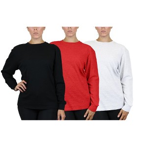 Galaxy By Harvic Women's Loose Fit Waffle Knit Thermal Shirt-3 Pack - 1 of 2