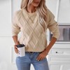Sweaters for Women Crewneck Long Sleeve Cable Knit Solid Warm Pullover Sweater Tops - 3 of 4