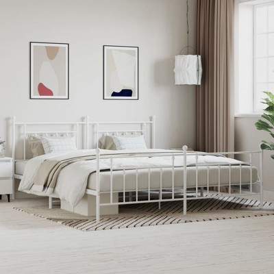 vidaXL Metal Bed Frame with Headboard and Footboard White 76 in.x79.9 in. King