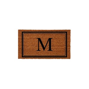 Evergreen Monogram Indoor Outdoor 100% Natural Coir Doormat 28" x 16" |  Letter  "M" - 1 of 4