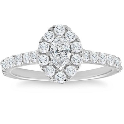Pompeii3 1Ct TW Marquise Diamond Halo Engagement Ring in White, Yellow, or Rose Gold