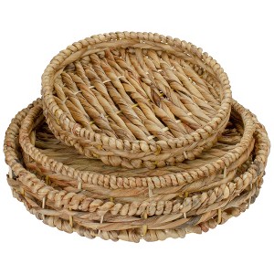 Northlight Set of 3 Round Natural Woven Water Hyacinth Serving Trays 16" - 1 of 4